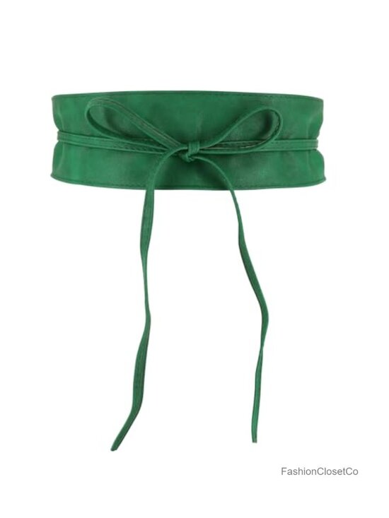 Faux Leather Wide Obi Belt with Lace-up Closure main image 4